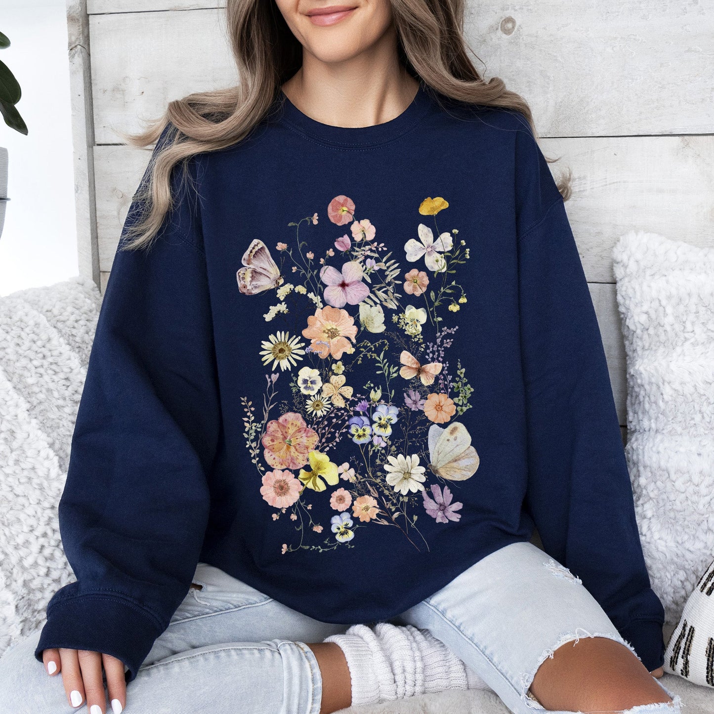 Butterfly Mountain Meadow Pressed Flower Sweatshirt