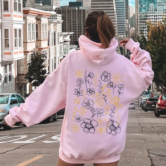 Floral Outlines Pattern, Botanical, Flower Hoodie