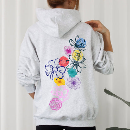 Floral Outlines, Leaves, Flowers, Colorful Hoodie