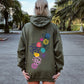 Floral Outlines, Leaves, Flowers, Colorful Hoodie