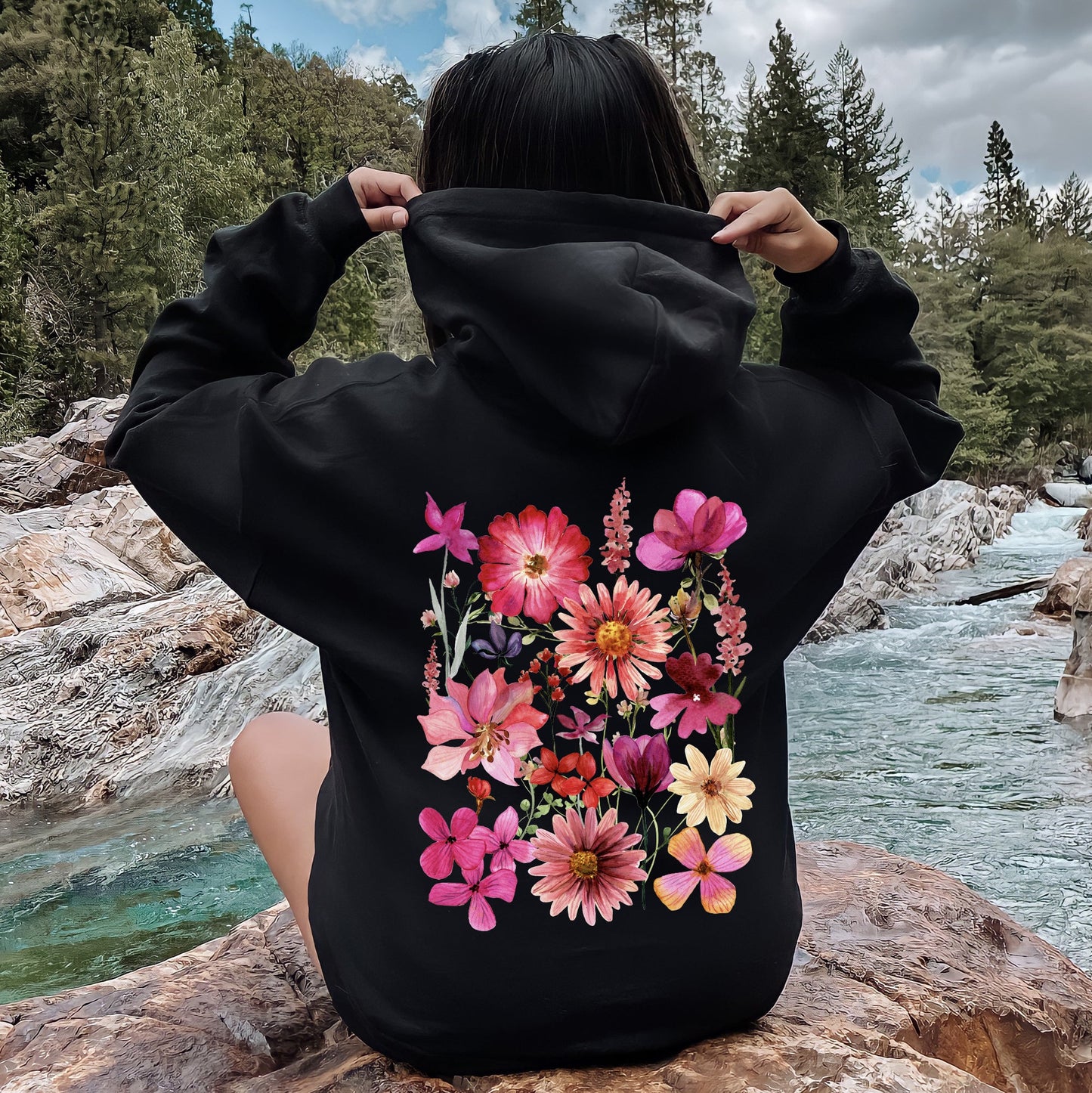 Vibrant Pressed Flower Hoodie