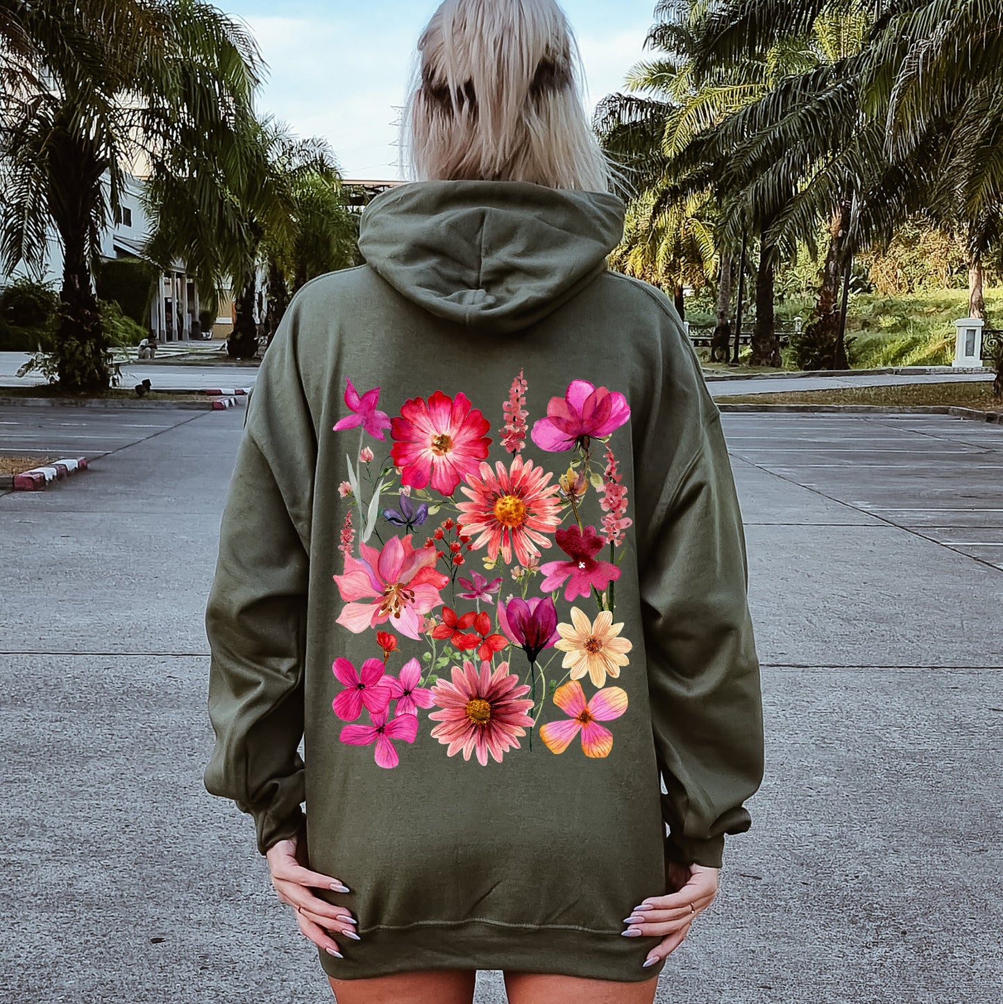 Vibrant Pressed Flower Hoodie