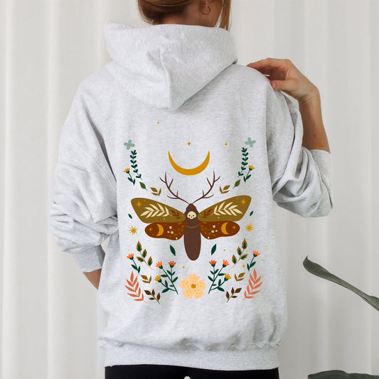 Enchanted Moth Garden, Floral Print Hoodie