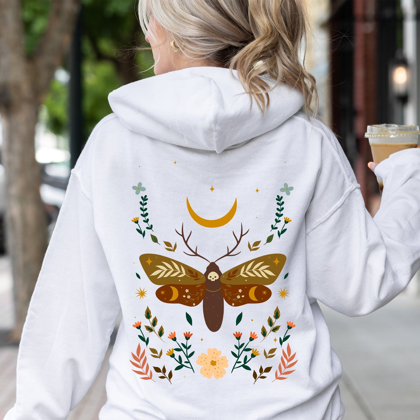 Enchanted Moth Garden, Floral Print Hoodie