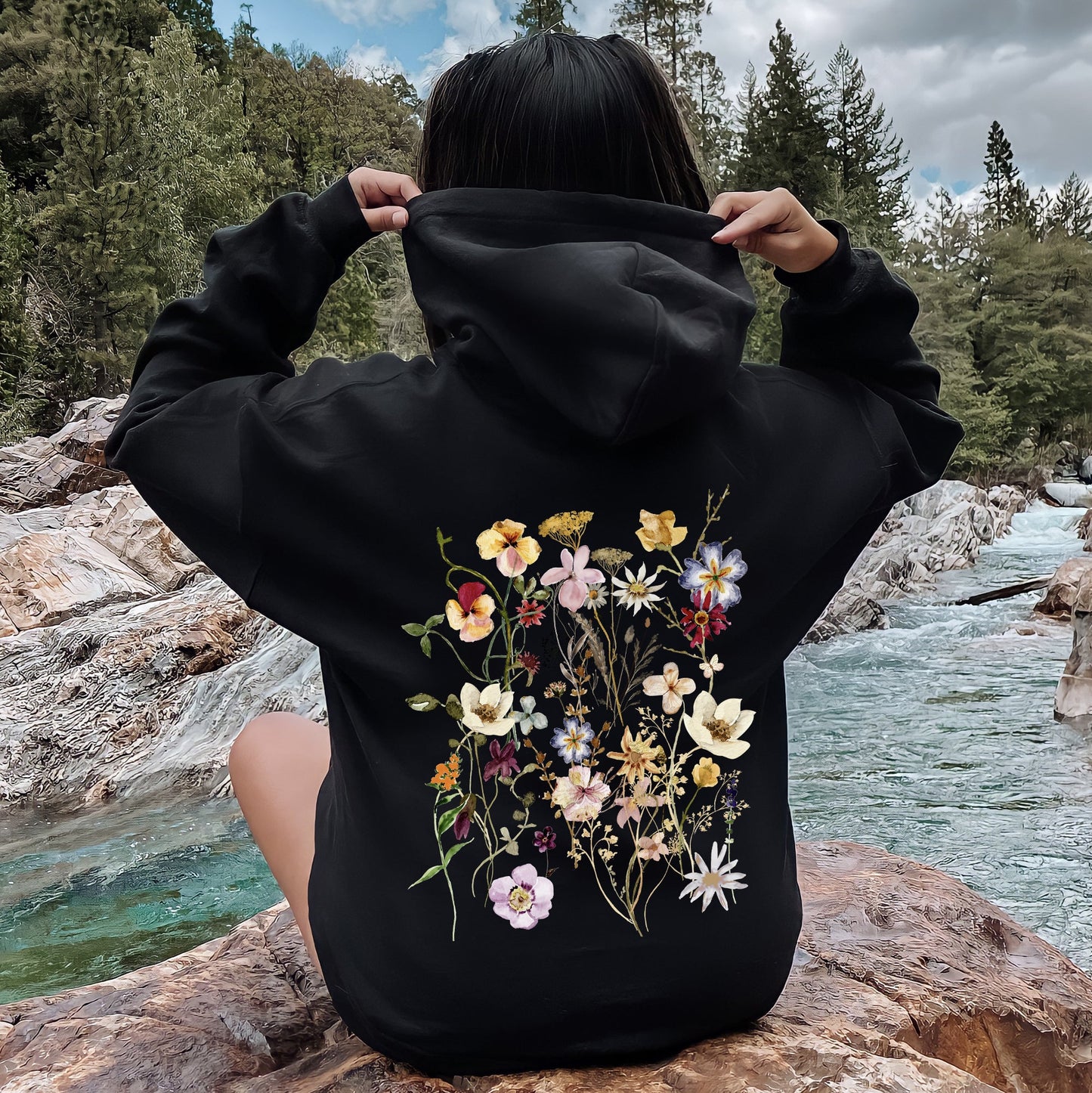 Clover Meadow Pressed Flower Hoodie