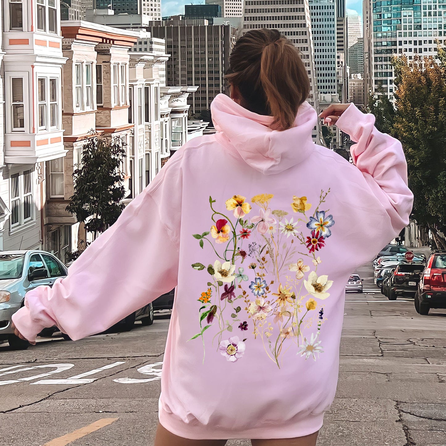 Clover Meadow Pressed Flower Hoodie