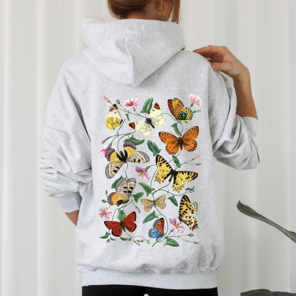 Butterfly Garden, Vibrant Floral and Butterfly Print Hoodie