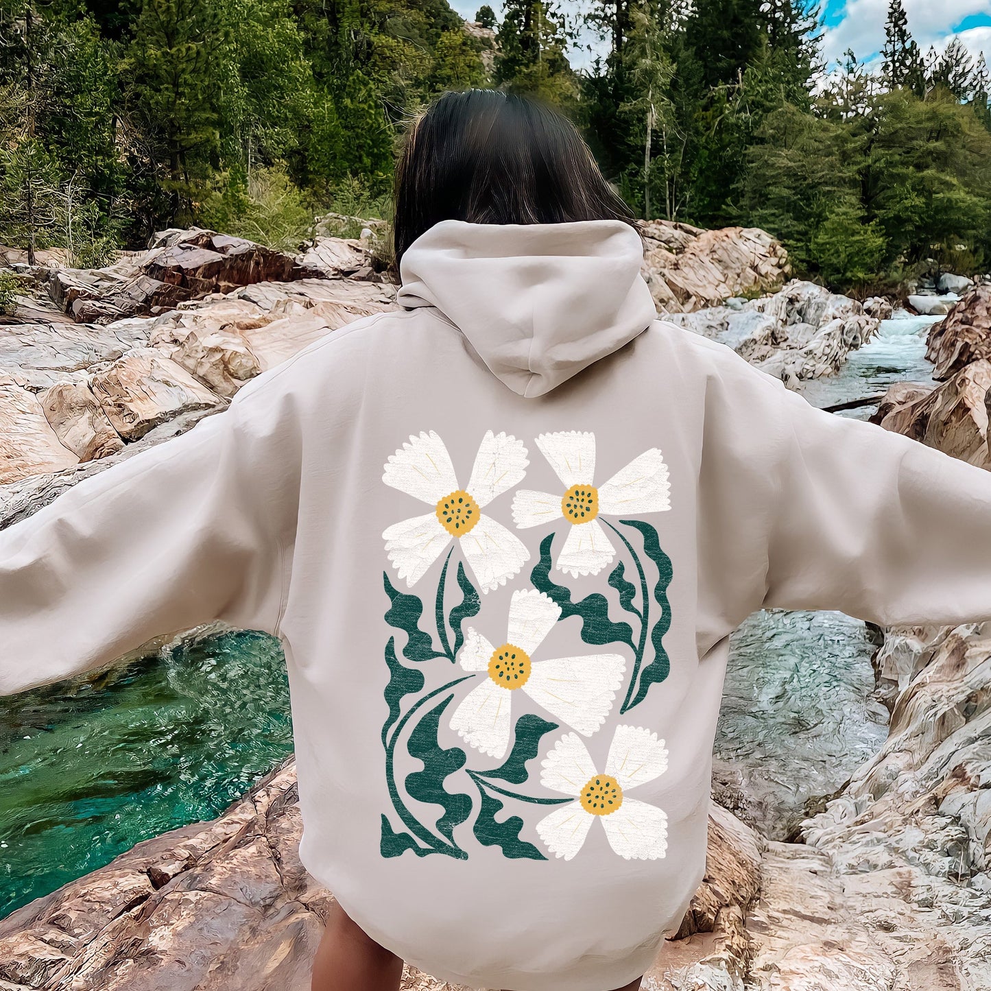 Boho Art Nouveau Flowers, Bold Design Hoodie