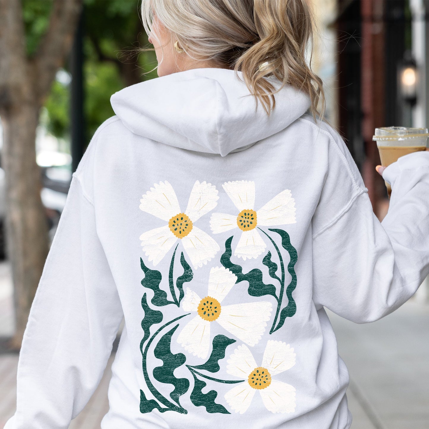 Boho Art Nouveau Flowers, Bold Design Hoodie