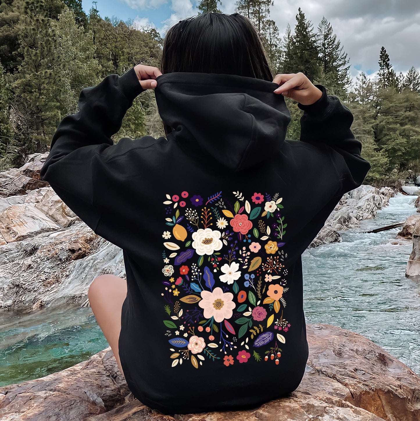 Bloom Brilliance Color-Infused Floral Print Hoodie