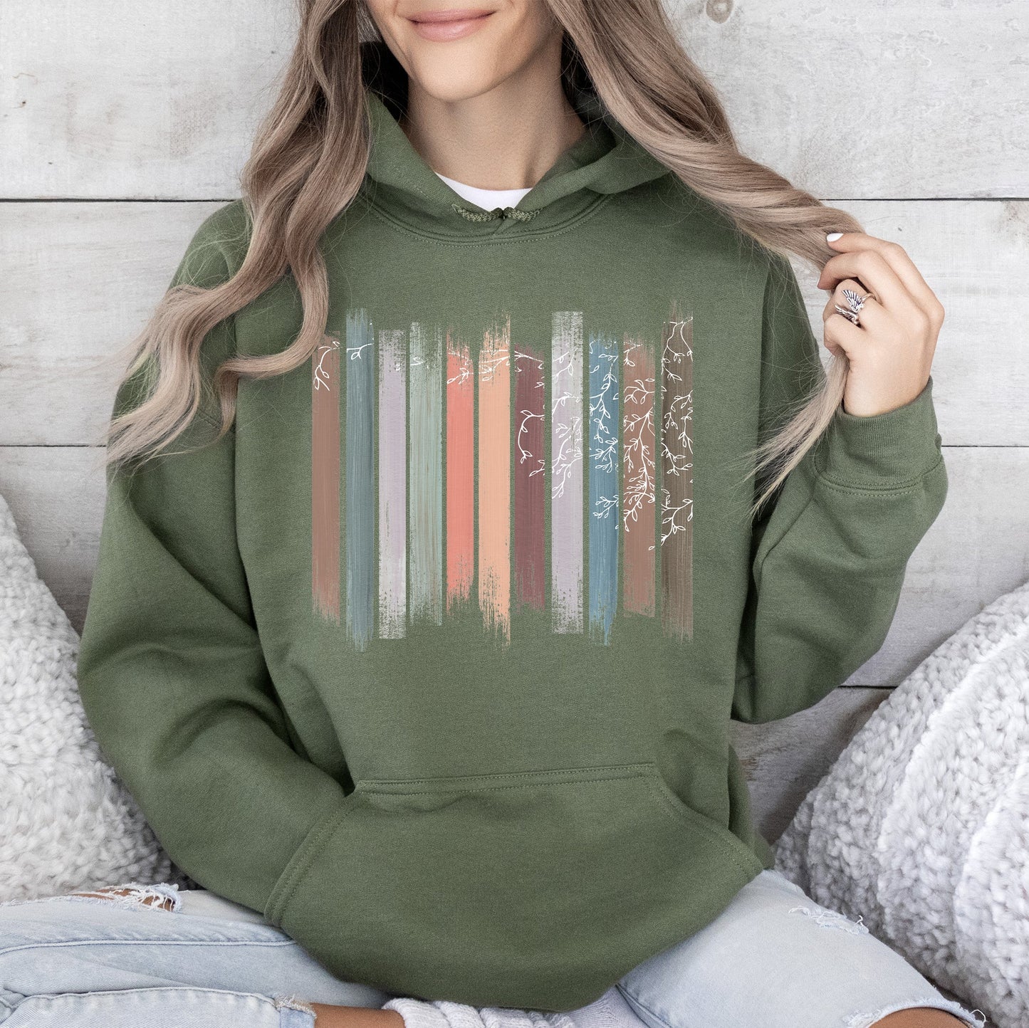 Trailing Vines, Nature, Botanical Stripes Hoodie