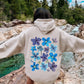 Bold Floral Blues, Pressed Flowers, Nature Hoodie
