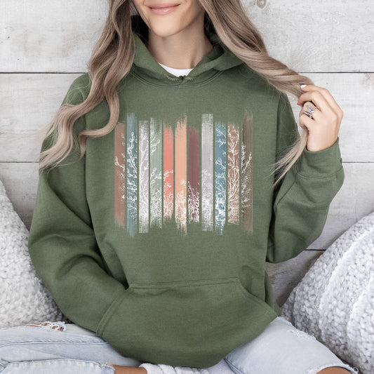 Meadow Vines, Flowers, Nature, Botanical Stripes Hoodie