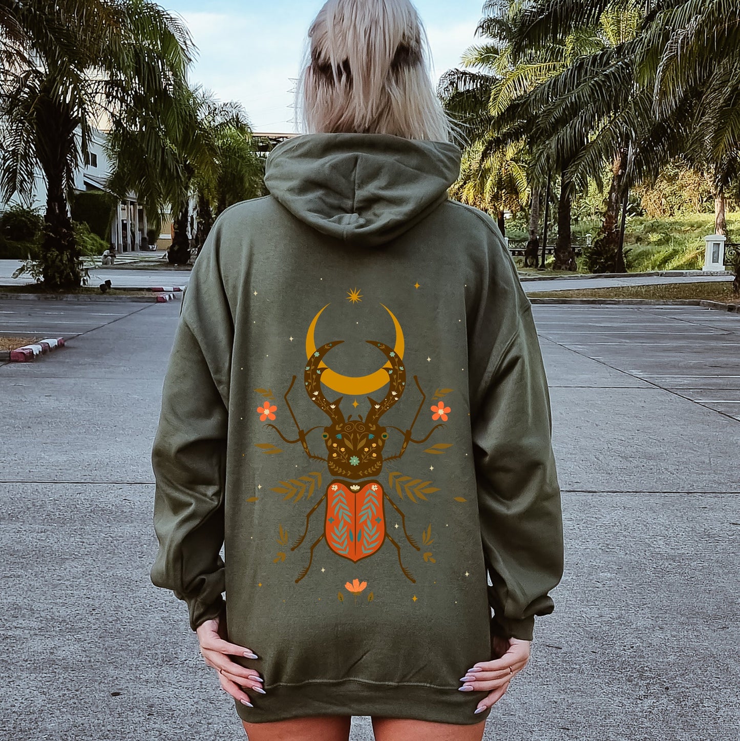 Mystical Animal, Fern, Botanical Floral Hoodie
