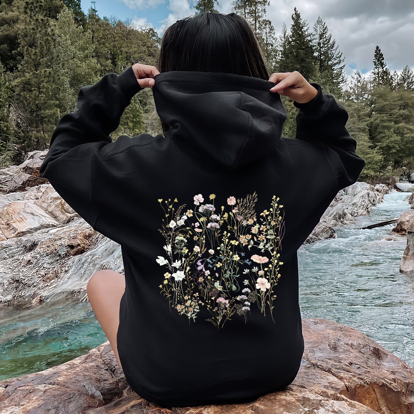Delicate Wildflowers, Forest Meadow, Pressed Flowers Hoodie