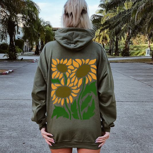 Boho Sunflowers, Retro Floral Hoodie