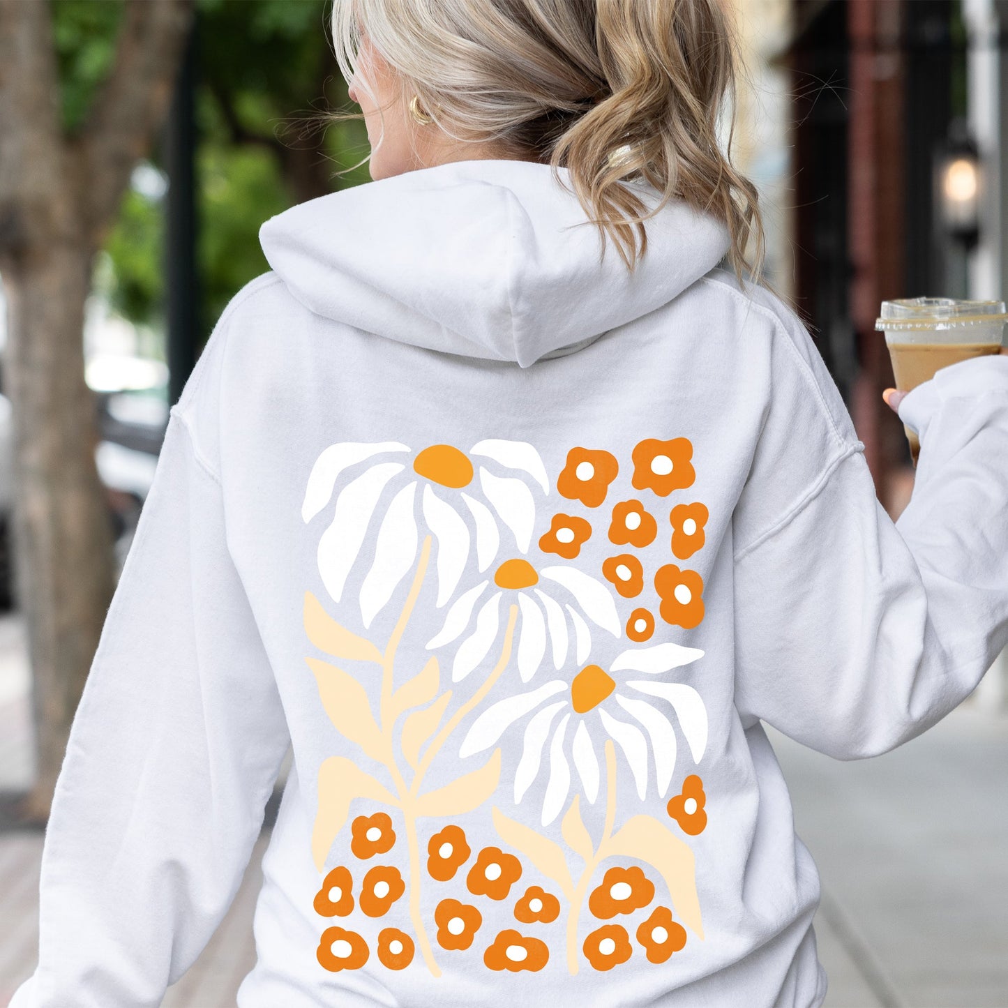 Boho Daisies, Boho Retro Floral Design Hoodie