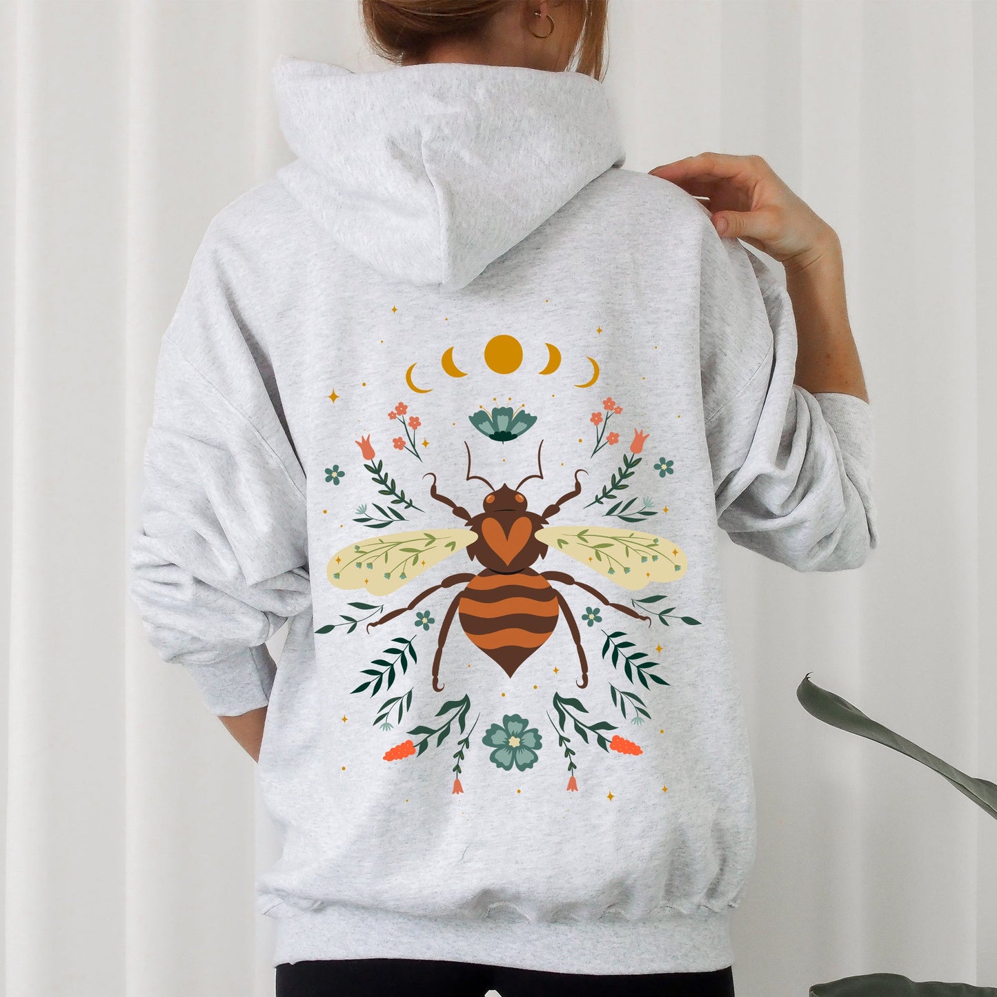 Honey Bee, Forest Moon, Botanical Design Hoodie