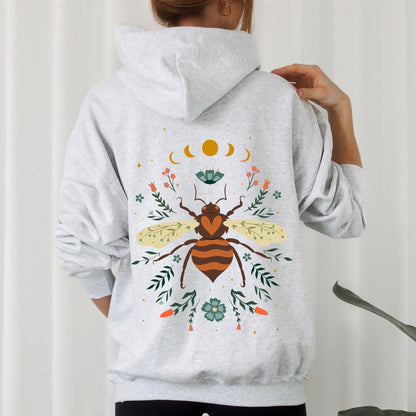 Honey Bee, Forest Moon, Botanical Design Hoodie