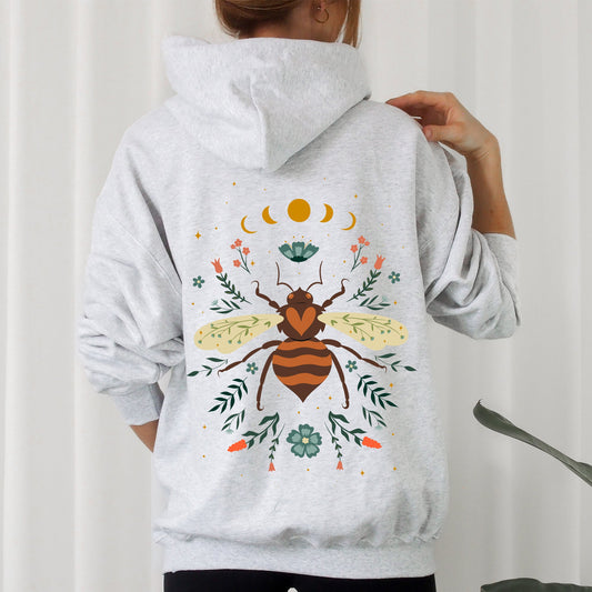 Honey Bee, Forest Moon, Botanical Design Hoodie
