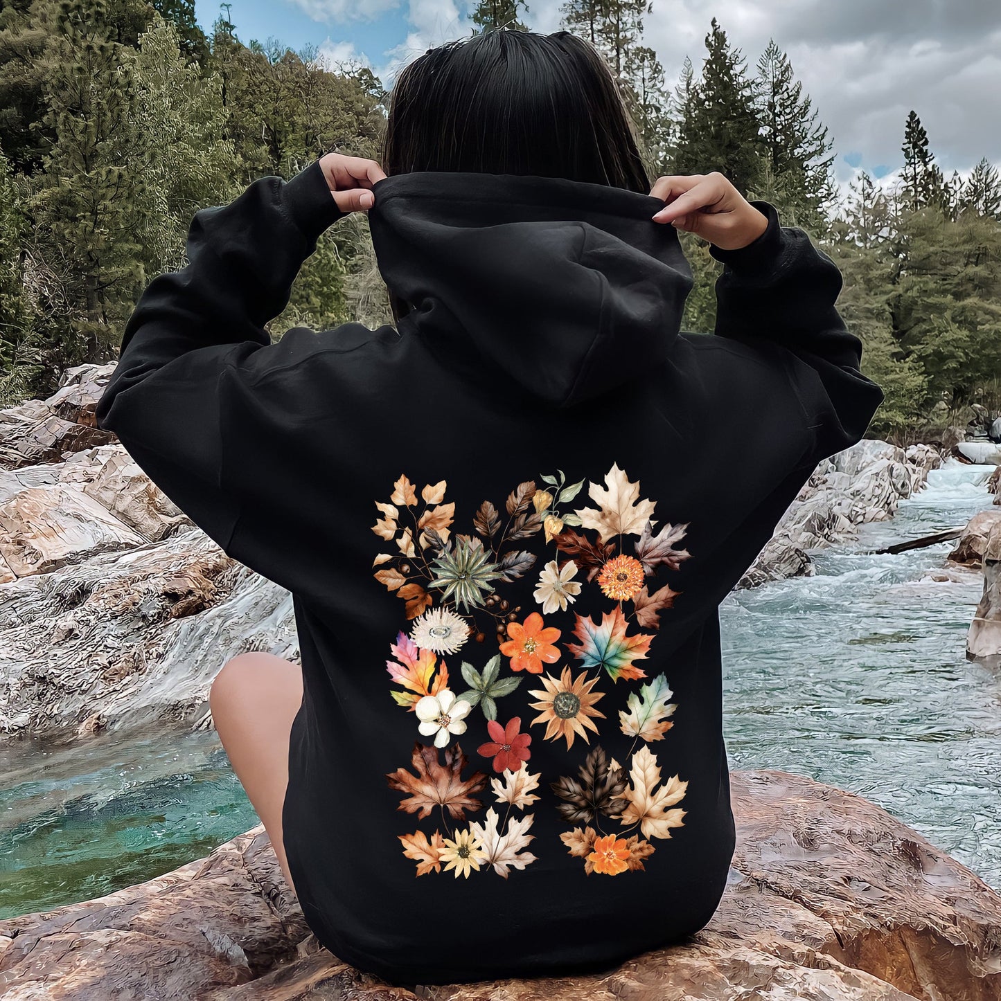 Lush Leaves Artistic Floral Print Hoodie