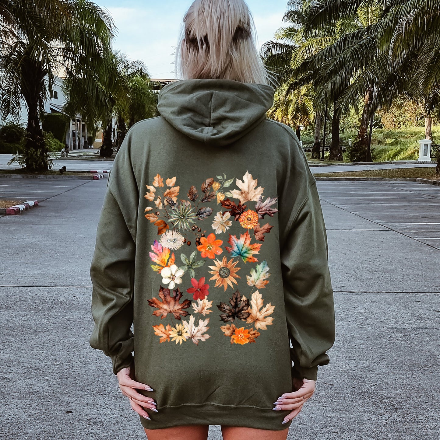 Lush Leaves Artistic Floral Print Hoodie