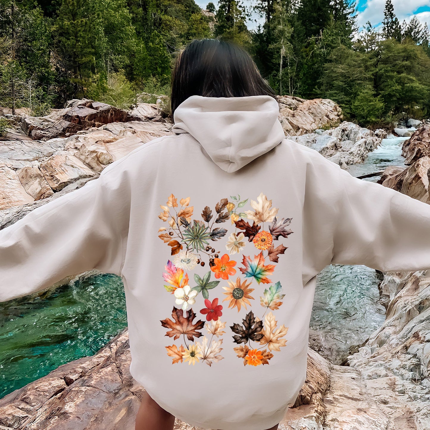 Lush Leaves Artistic Floral Print Hoodie