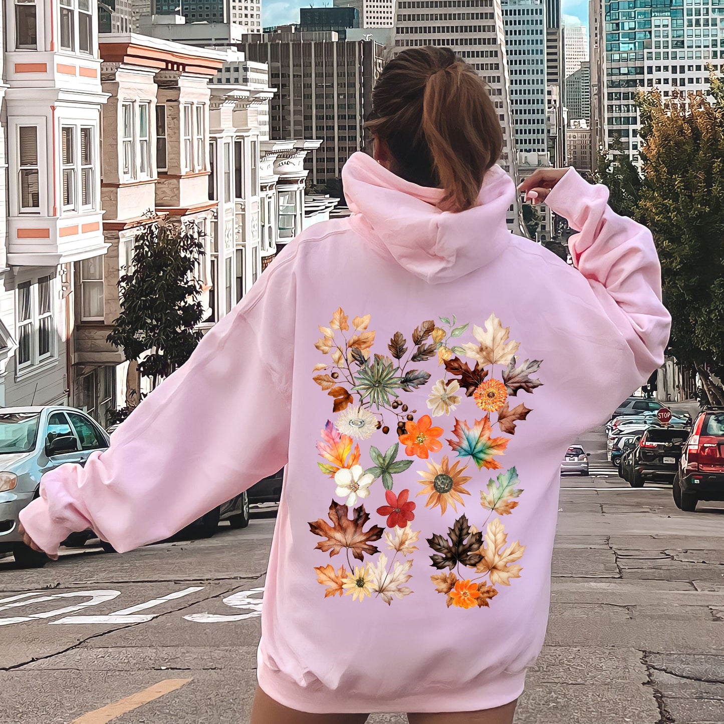 Lush Leaves Artistic Floral Print Hoodie