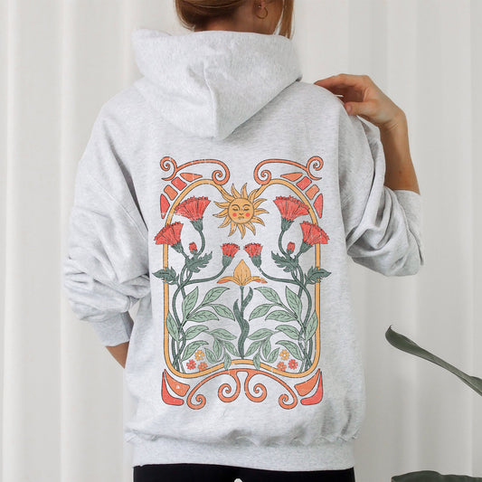 Sun Art Deco Design, Celestial Art Nouveau, Colorful Hoodie