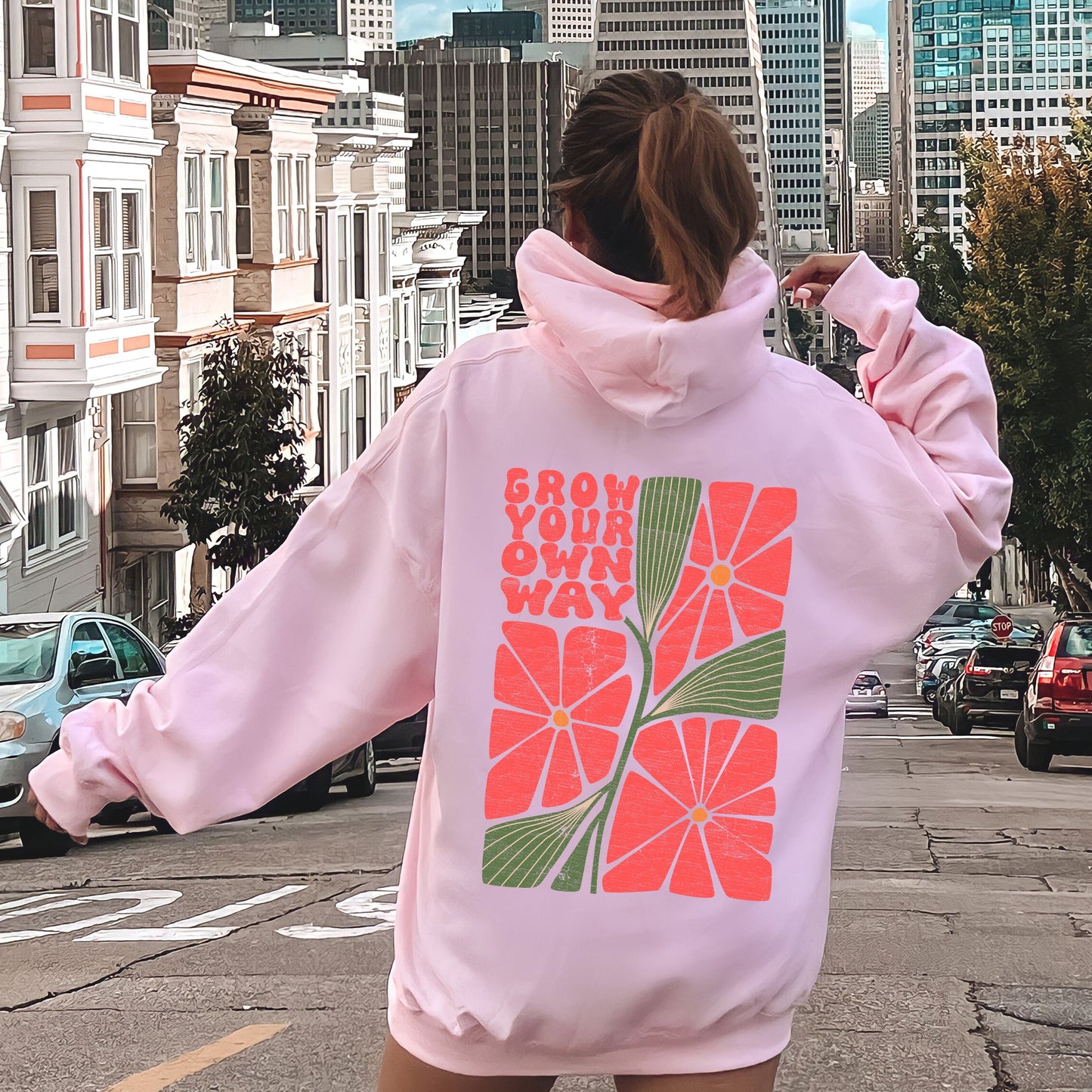 Grow Your Own Way, Retro Flowers Hoodie