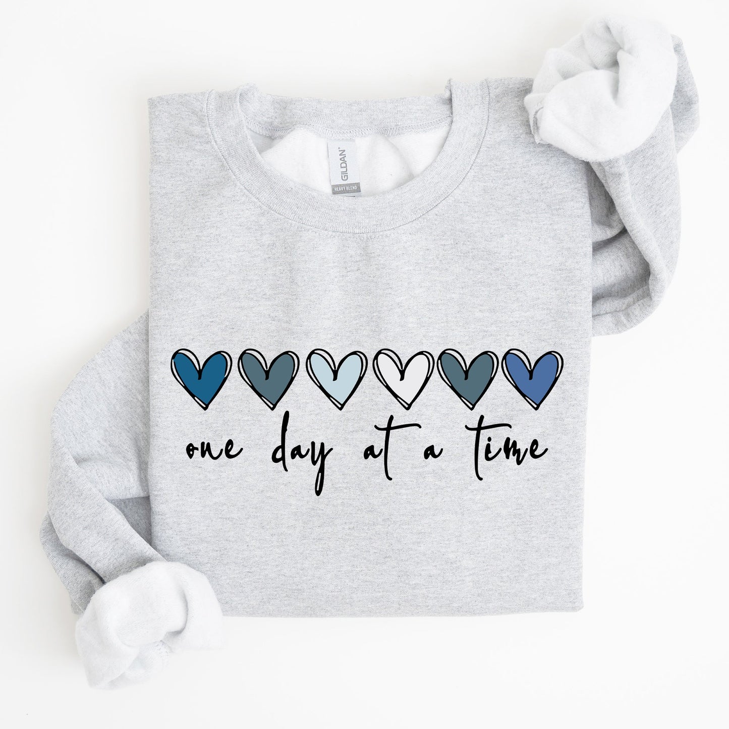 One Day At A Time, Mental Health, Wellness, Hearts Sweatshirt