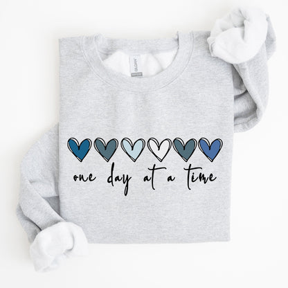 One Day At A Time, Mental Health, Wellness, Hearts Sweatshirt