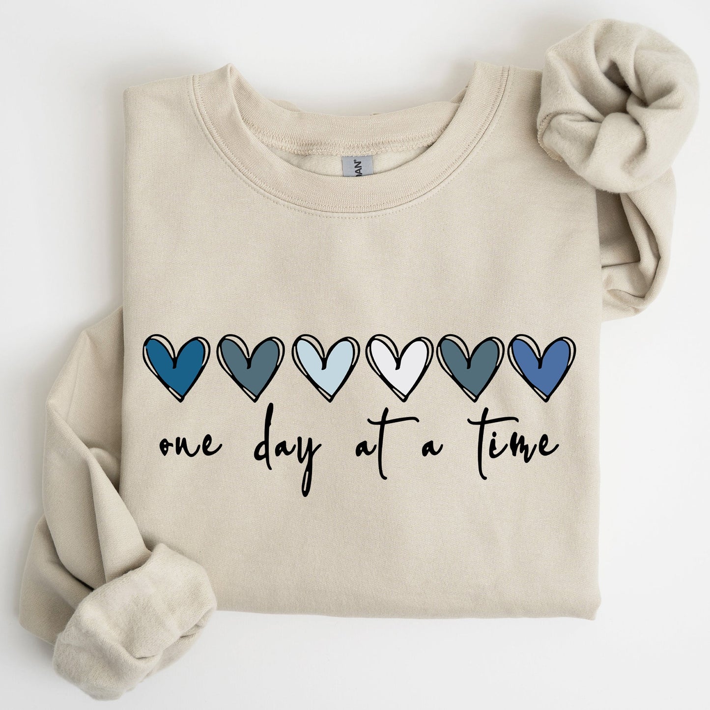 One Day At A Time, Mental Health, Wellness, Hearts Sweatshirt