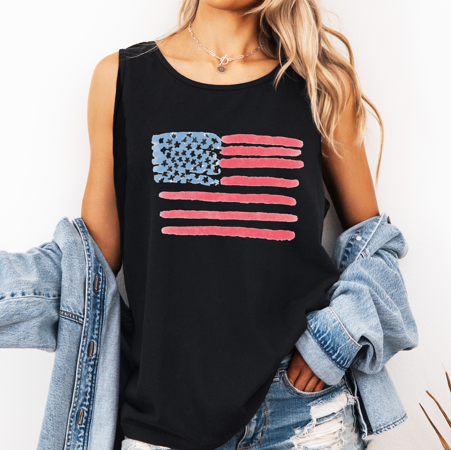 Painted Flag, Fourth of July, America, Patriotic, USA Comfort Colors Tank Top