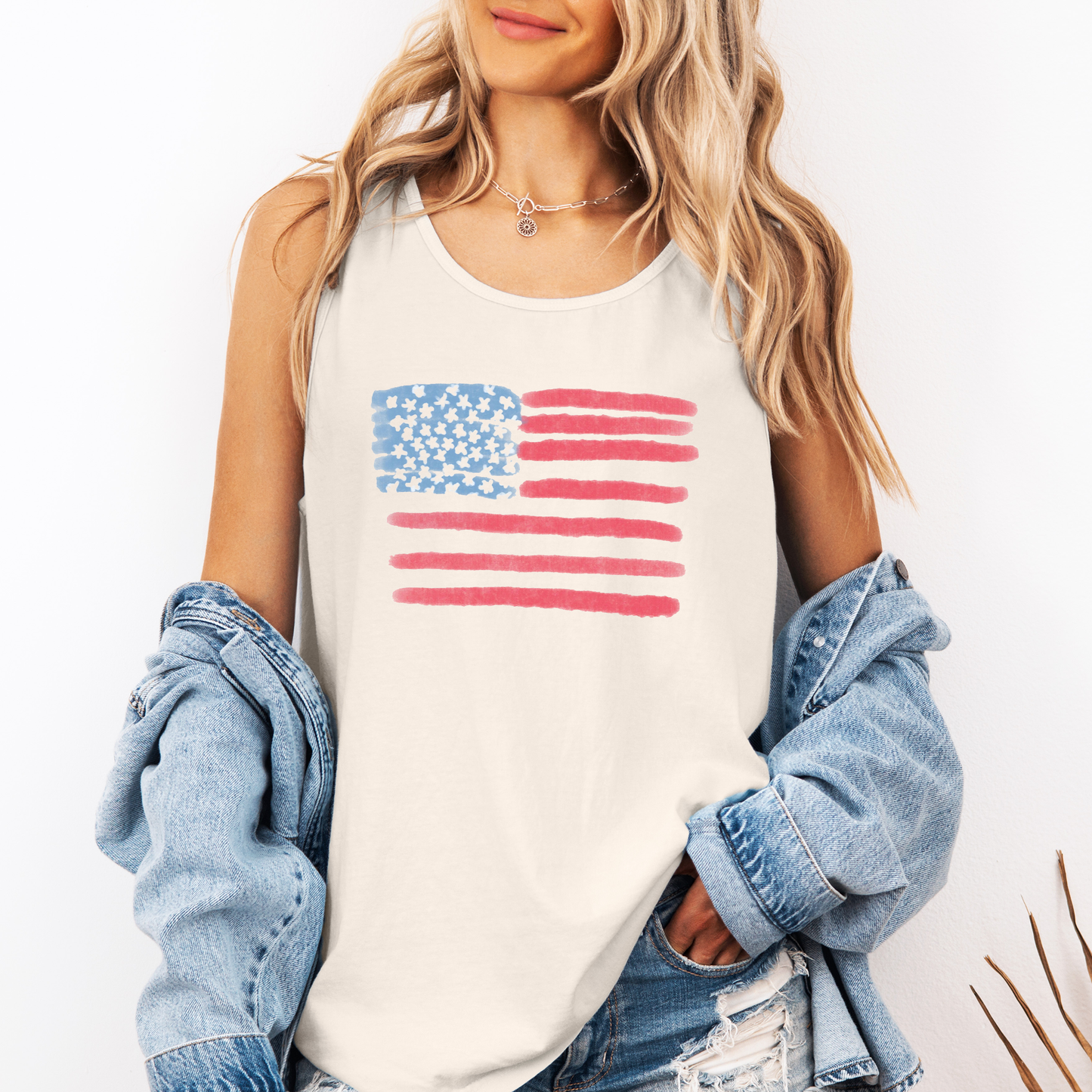 Painted Flag, Fourth of July, America, Patriotic, USA Comfort Colors Tank Top