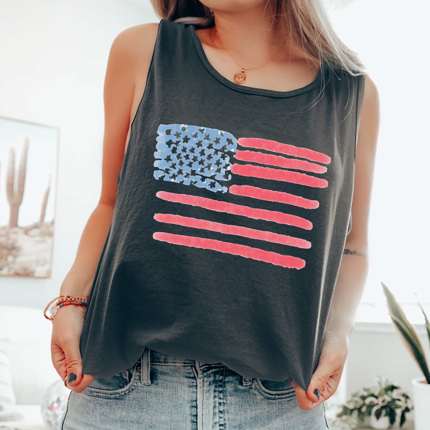 Painted Flag, Fourth of July, America, Patriotic, USA Comfort Colors Tank Top