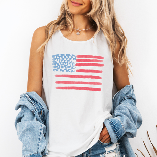 Painted Flag, Fourth of July, America, Patriotic, USA Comfort Colors Tank Top
