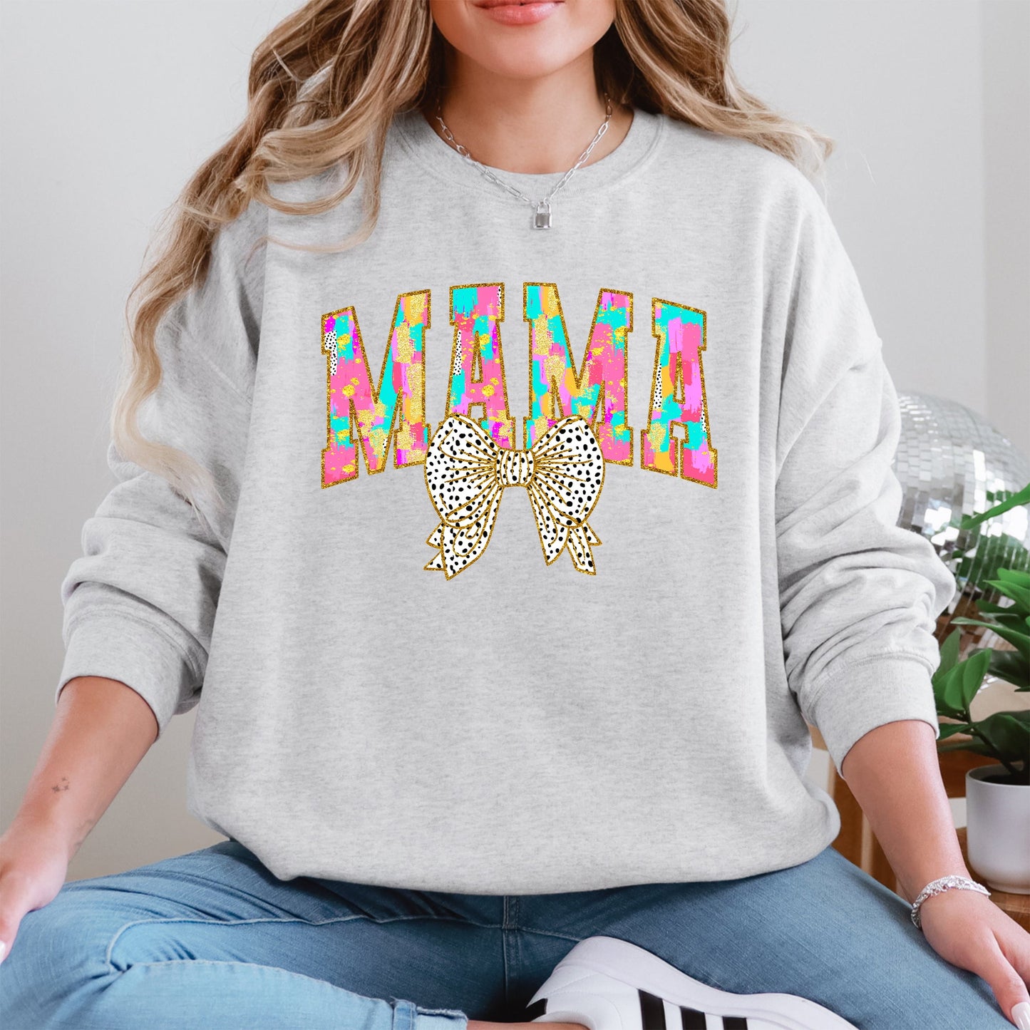 Painted Mama, Dalmatian Print, Bow, Ribbon, Coquette, Mother's Day Sweatshirt