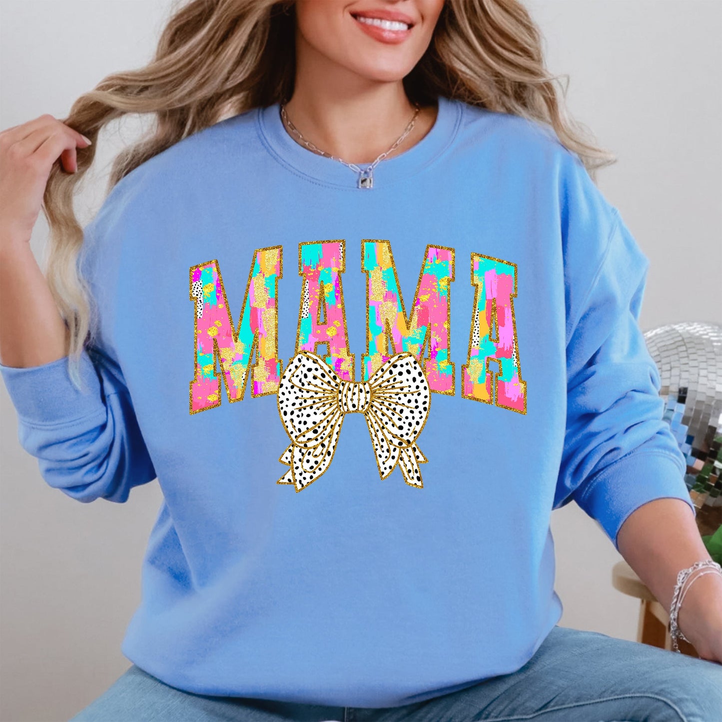 Painted Mama, Dalmatian Print, Bow, Ribbon, Coquette, Mother's Day Sweatshirt