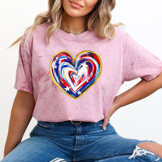 Painted Patriotic Heart, America, USA, Stars, 4th of July, Color Blast Tshirt Comfort Colors T-Shirt