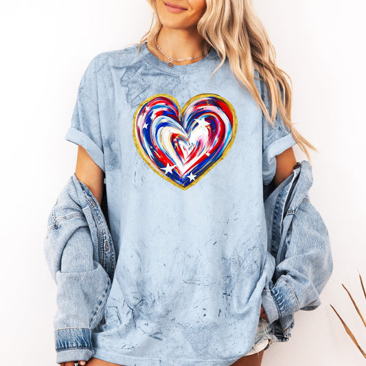 Painted Patriotic Heart, America, USA, Stars, 4th of July, Color Blast Tshirt Comfort Colors T-Shirt