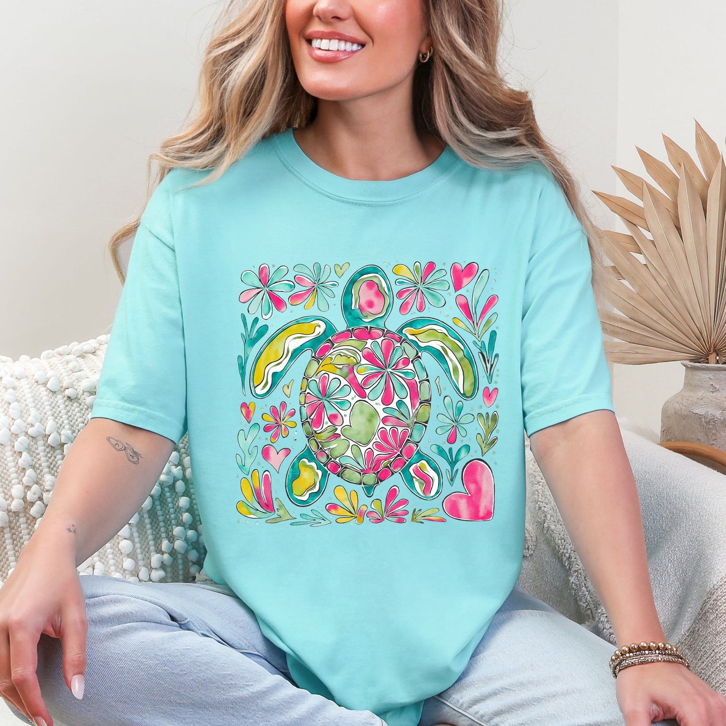 Painted Sea Turtle, Turtle, Sea, Ocean, Summer, Beach, Comfort Colors T-Shirt
