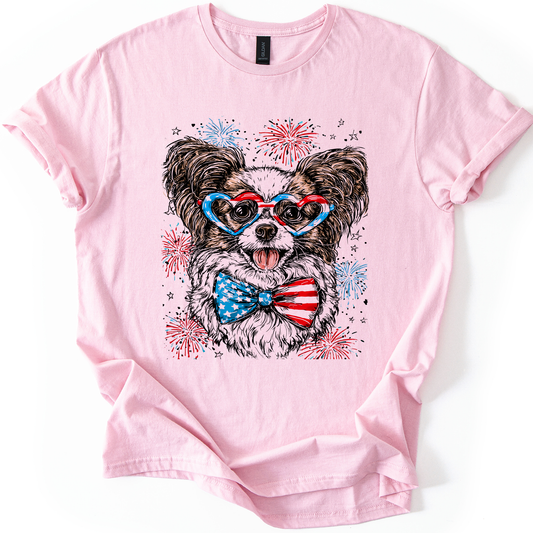 Papillon Patriotic Dog, USA, America, Pet Lover, 4th of July, Soft Style T-Shirt