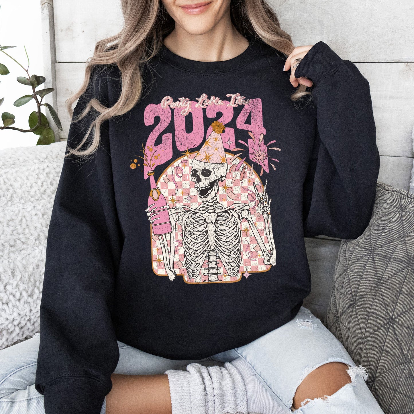 Party Like It's 2024, Skeleton, New Year's, Sweatshirt