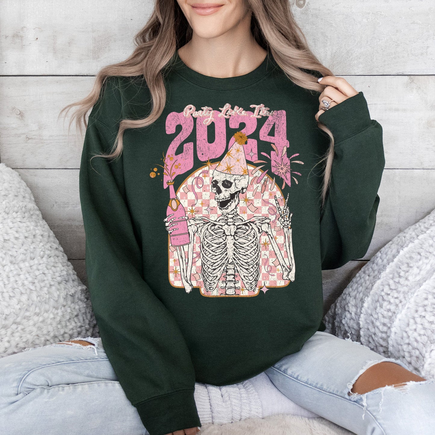 Party Like It's 2024, Skeleton, New Year's, Sweatshirt