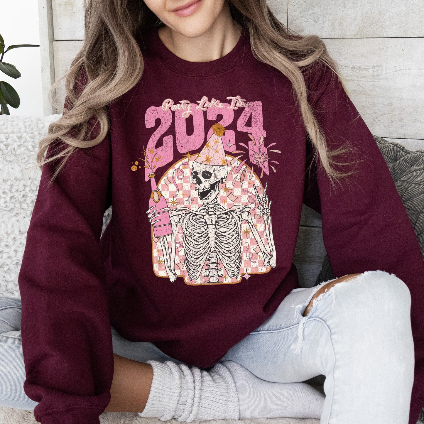 Party Like It's 2024, Skeleton, New Year's, Sweatshirt