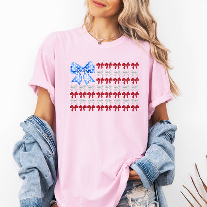 Patriotic Bows, Flag, USA, Coquette, Ribbons, America, 4th of July Tshirt Comfort Colors T-Shirt