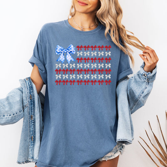 Patriotic Bows, Flag, USA, Coquette, Ribbons, America, 4th of July Tshirt Comfort Colors T-Shirt