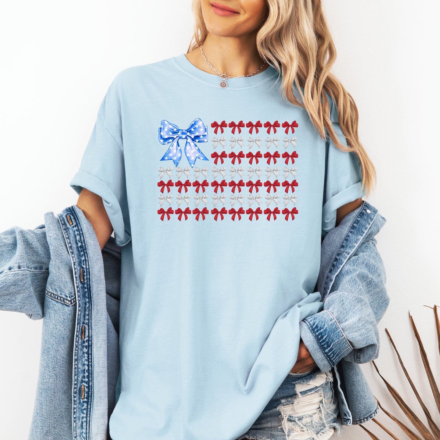 Patriotic Bows, Flag, USA, Coquette, Ribbons, America, 4th of July Tshirt Comfort Colors T-Shirt