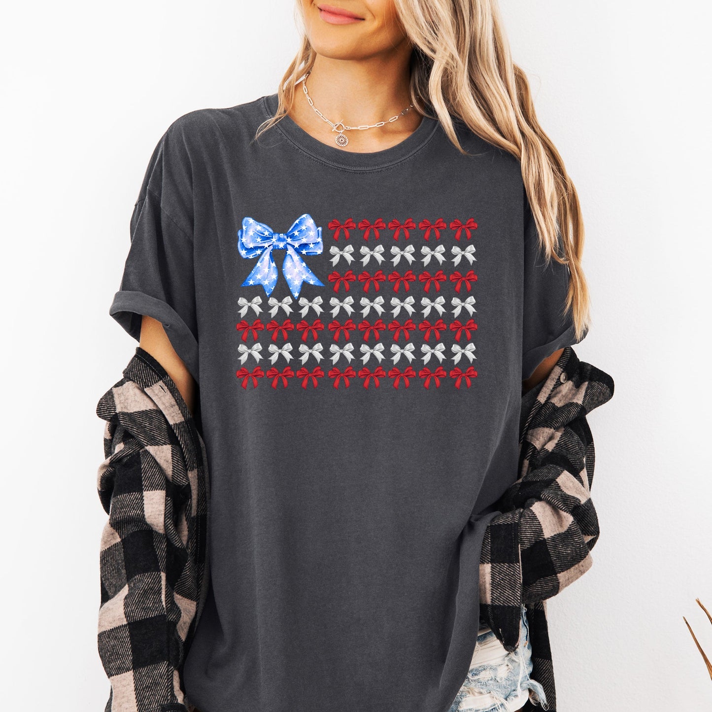 Patriotic Bows, Flag, USA, Coquette, Ribbons, America, 4th of July Tshirt Comfort Colors T-Shirt